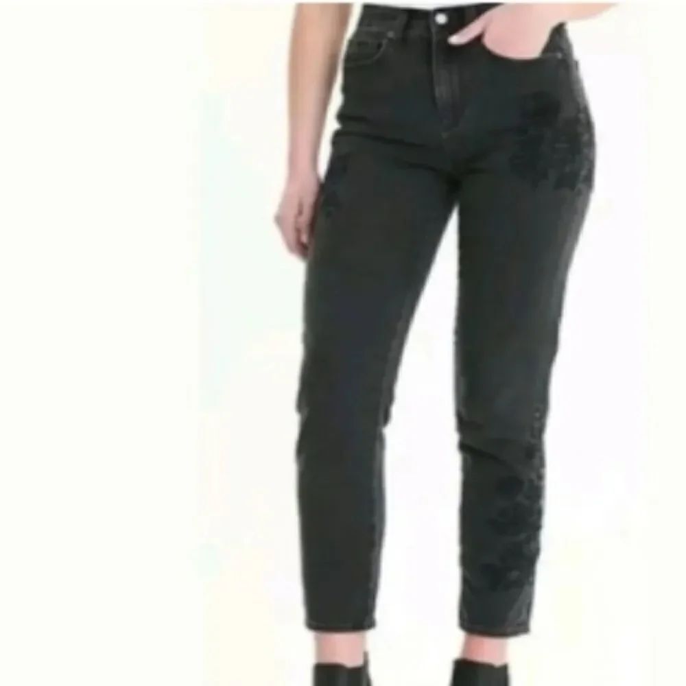 American Eagle Outfitters Size 6 Short Embroidered Denim Mom Jeans